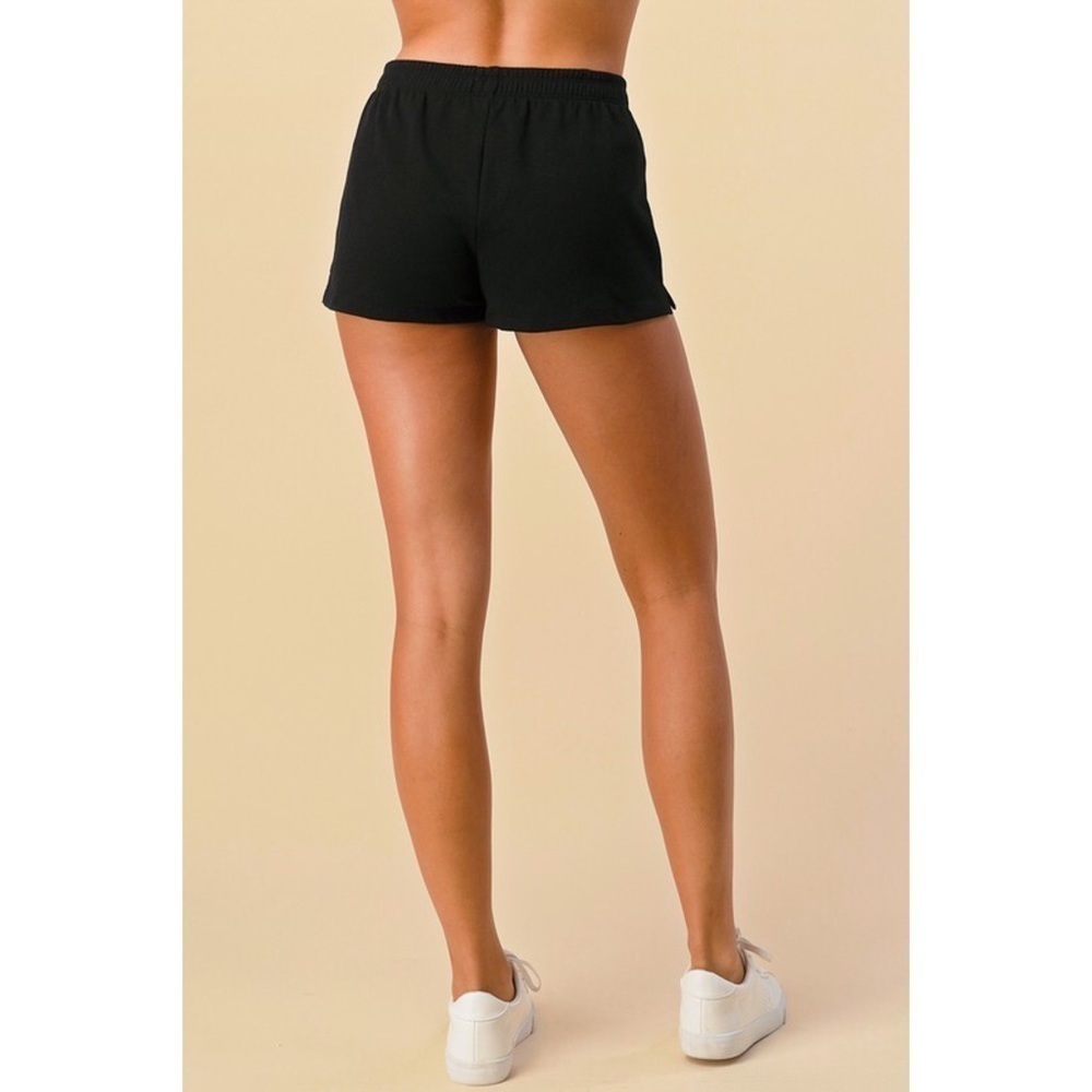 Sporty Thin Ribbed Split Side Sweat Shorts Pull On Black 2820 - Picture 5 of 5